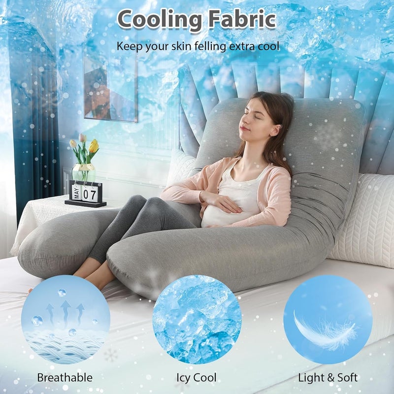 Amagoing Pregnancy Pillows with Cooling Cover, U-Shape Full Body Pillow for Sleeping, Support for Back, Legs, Belly, HIPS for Pregnant Women, Maternity Pillow for Adults, Dark Grey Cooling - Image 2